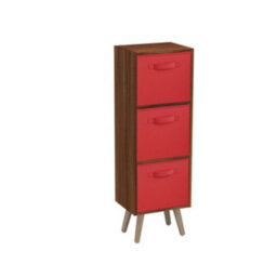 Urbn-Living Urbnliving 80Cm Height 3 Tier Teak Wooden Storage Bookcase Scandinavian Style Pine Legs With Red Inserts - thumbnail 2