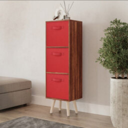 Urbn-Living Urbnliving 80Cm Height 3 Tier Teak Wooden Storage Bookcase Scandinavian Style Pine Legs With Red Inserts
