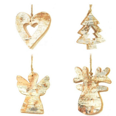 Shatchi Christmas Tree Ornaments Wooden Aesthetic Hanging Decorations Assorted Shapes 4Pcs - image 1