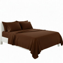 Plain Poly Cotton Easy Care Fitted Flat Sheet Matching Pillowcases Set Brown - thumbnail 2
