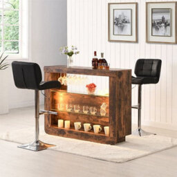 Furniture in Fashion Fiesta Smoked Oak Bar Table Unit With 2 Candid Black Stools - thumbnail 1