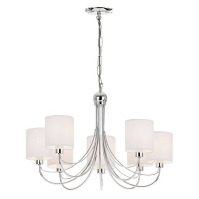 Luminosa Lighting Luminosa Phantom 7 Light Multi Arm Chandelier Chrome & White Tc Fabric Finish, E14