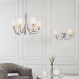 Luminosa Lighting Luminosa Phantom 7 Light Multi Arm Chandelier Chrome & White Tc Fabric Finish, E14 - thumbnail 2