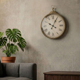 Wyld and Coco Heritage Clock Co Gold Wall Clock 40 X 51 Cm - Distressed Vintage Finish With Roman Numerals - thumbnail 2