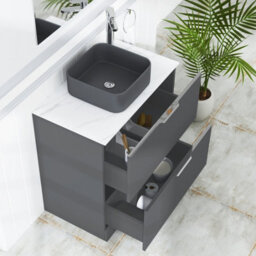 Royal Bathrooms Evora 800mm Graphite Grey Fluted Floor Standing Countertop Vanity Unit 2 Drawer With Art Square Basin - thumbnail 3
