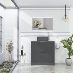 Royal Bathrooms Evora 800mm Graphite Grey Fluted Floor Standing Countertop Vanity Unit 2 Drawer With Art Square Basin - thumbnail 2