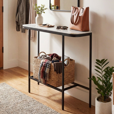 Costway Entryway Table Sofa Console Table With Faux Marble Top-Grey - image 1