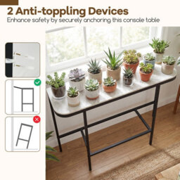 Costway Entryway Table Sofa Console Table With Faux Marble Top-Grey - thumbnail 8