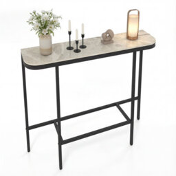 Costway Entryway Table Sofa Console Table With Faux Marble Top-Grey - thumbnail 2