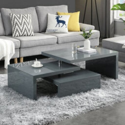 Furniture in Fashion Design Rotating High Gloss Coffee Table With 3 Tops In Grey - thumbnail 2