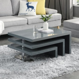 Furniture in Fashion Design Rotating High Gloss Coffee Table With 3 Tops In Grey - thumbnail 1