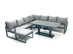 Fimous 8 Seater Outdoor Aluminum Garden Furniture Set Corner Sofa Big Footstool Adjustable Rising Lifting Dining Table Sets - thumbnail 2