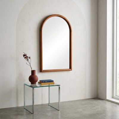 Sweeek - Arched Wall Mirror Pine Wood, Luke, Walnut, 50X3X90 Cm - image 1