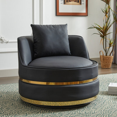Abrihome Modern Swivel Barrel Chair With Gold Trim, Plush Pillow & 360 Degrees Rotation, For Living Room & Bedroom - image 1