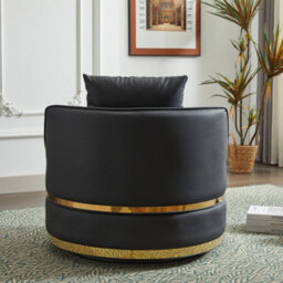 Abrihome Modern Swivel Barrel Chair With Gold Trim, Plush Pillow & 360 Degrees Rotation, For Living Room & Bedroom - thumbnail 6