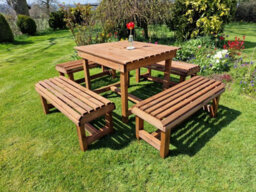 Churnet Valley Garden Furniture Ltd Contemporary 8 Seater Garden Table And Bench Set - Timber - L150 X W150 X H75 Cm - Fully Assembled - thumbnail 1