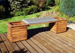 Charles Taylor Trading Charles Taylor Wooden Garden Square Raised Planter Bench Seat & Grey Cushion