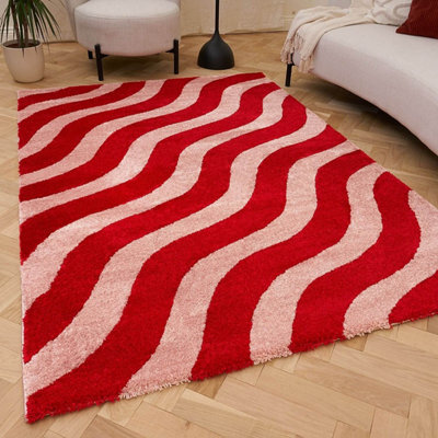 The Rugs Joli Red And Pink Wavy Rug Soft Dense Pile Easy To Clean And Pet Friendly For Living Rooms And Bedrooms - image 1