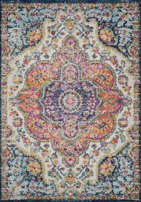 Livabliss Elaziz-Vintage Pink Blue Orange Yellow Traditional Boho Living Dining Bedroom Rug 160 X 230 Cm Easy Care, Non Shedding - image 1