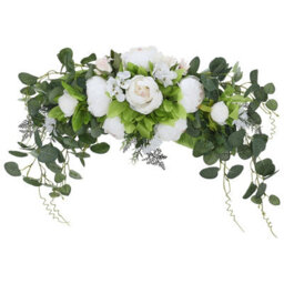 Living And Home White Artificial Floral Swag Peony Flower Wreaths For Front Door Wedding Decor 75 Cm - thumbnail 4