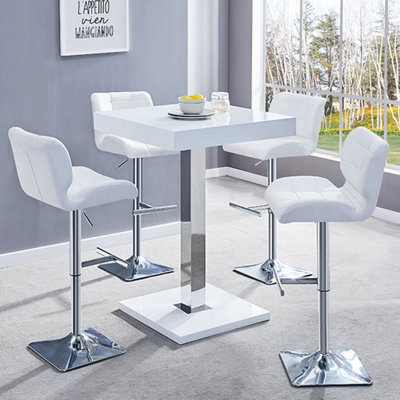 Furniture in Fashion Topaz White High Gloss Bar Table With 4 Candid White Stools - image 1