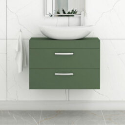 Royal Bathrooms Turin 600mm Wall Mounted Bathroom Vanity Unit With Sink 2 Drawer Matt Green & Cesar Countertop Basin - thumbnail 1