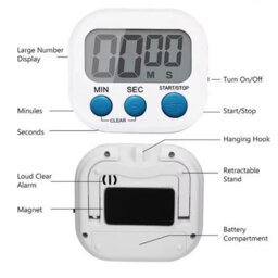Digital Kitchen Timer With Magnetic Back Large Lcd Display, Loud Alarm, Count Up & Countdown Timer For Cooking & Baking - thumbnail 2