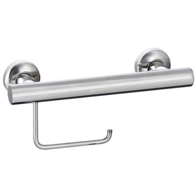 Evekare Grab Rail Silver Effect Wall-Mounted Toilet Roll Holder (H)112mm (W)300mm - image 1