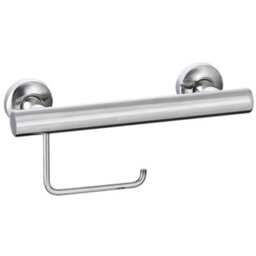 Evekare Grab Rail Silver Effect Wall-Mounted Toilet Roll Holder (H)112mm (W)300mm - thumbnail 1