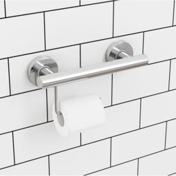 Evekare Grab Rail Silver Effect Wall-Mounted Toilet Roll Holder (H)112mm (W)300mm - thumbnail 4