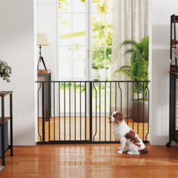 Dog Gate Wide Stair Gate W/ Door Pressure Fit, 75-145W Cm, Black - thumbnail 5