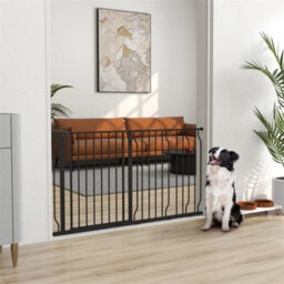 Dog Gate Wide Stair Gate W/ Door Pressure Fit, 75-145W Cm, Black - thumbnail 6