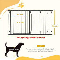 Dog Gate Wide Stair Gate W/ Door Pressure Fit, 75-145W Cm, Black - thumbnail 2