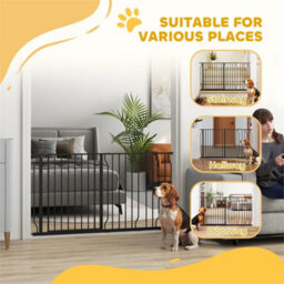 Dog Gate Wide Stair Gate W/ Door Pressure Fit, 75-145W Cm, Black - thumbnail 3