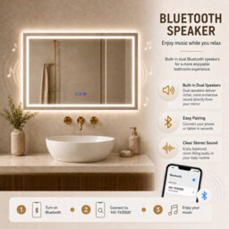 Maerts-E 1000X600mm Bluetooth Led Bathroom Mirror With Demister, 3 Colour Dimmable Light, Touch Sensor, Ip44 Wall Mounted - thumbnail 6