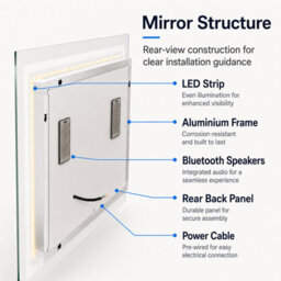 Maerts-E 1000X600mm Bluetooth Led Bathroom Mirror With Demister, 3 Colour Dimmable Light, Touch Sensor, Ip44 Wall Mounted - thumbnail 8