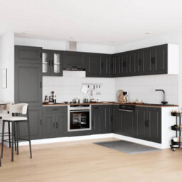Berkfield 14 Piece Kitchen Cabinet Set Kalmar Black Engineered Wood - thumbnail 3