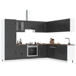Berkfield 14 Piece Kitchen Cabinet Set Kalmar Black Engineered Wood - thumbnail 1