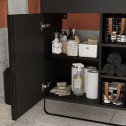 GoodHome Maza Slimline Matt Black Single Wall-Mounted Bathroom Cabinet (H) 820mm (W) 650mm - thumbnail 6