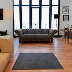 Chesterfield 3 Seater Sofa Antique Light Rust Leather Marinello Pewter Fabric In Jepson Style - thumbnail 2
