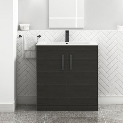 Royal Bathrooms Turin Hale Black 800mm Floor Standing Vanity Unit 2 Door With Minimalist Basin Sink & Matt Black Handles - image 1