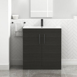 Royal Bathrooms Turin Hale Black 800mm Floor Standing Vanity Unit 2 Door With Minimalist Basin Sink & Matt Black Handles - thumbnail 1