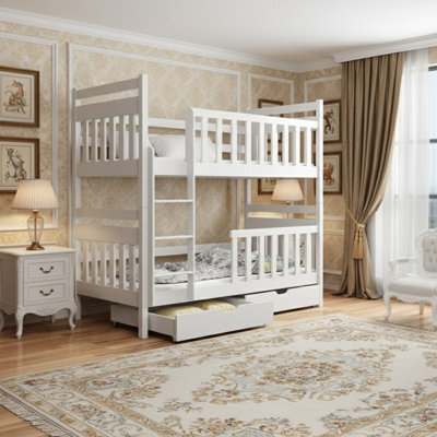Monika Bunk Bed With Flex Slats 2 Drawers Safety Rails Reversible Ladder Converts To Two Single Beds 90X190 White - image 1