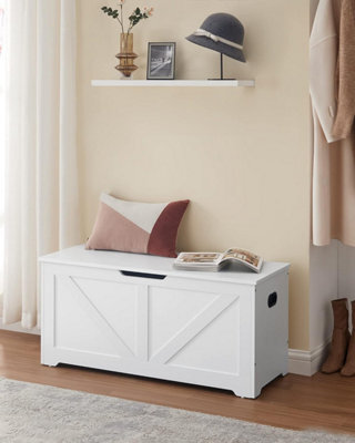 Songmics Storage Chest, Shoe Bench With Farmhouse Design, 2 Safety Hinges, Cloud White - image 1