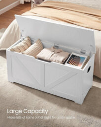 Songmics Storage Chest, Shoe Bench With Farmhouse Design, 2 Safety Hinges, Cloud White - thumbnail 3