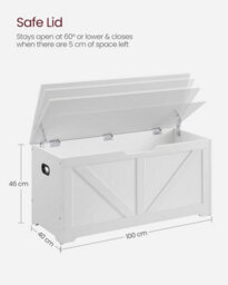Songmics Storage Chest, Shoe Bench With Farmhouse Design, 2 Safety Hinges, Cloud White - thumbnail 2