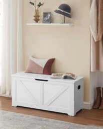 Songmics Storage Chest, Shoe Bench With Farmhouse Design, 2 Safety Hinges, Cloud White - thumbnail 1