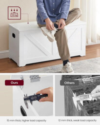 Songmics Storage Chest, Shoe Bench With Farmhouse Design, 2 Safety Hinges, Cloud White - thumbnail 5