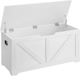 Songmics Storage Chest, Shoe Bench With Farmhouse Design, 2 Safety Hinges, Cloud White - thumbnail 9