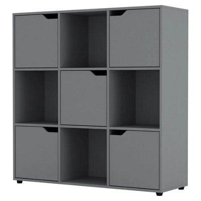 Urbn-Living Urbnliving 9 Cube Grey Wooden Bookcase Shelving Display Shelves Storage Unit Wood Shelf Grey Door - image 1